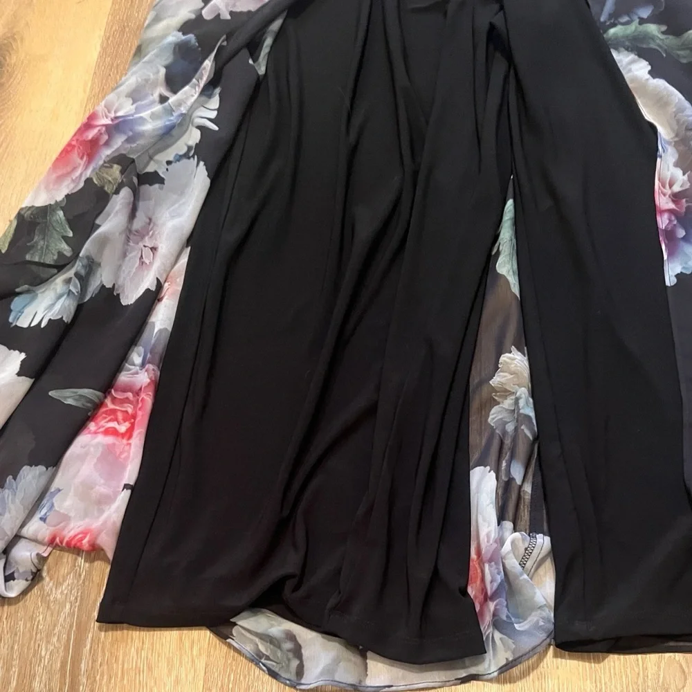 Adriana Papell Floral Black Jumpsuit with sheer attached skirt 18W